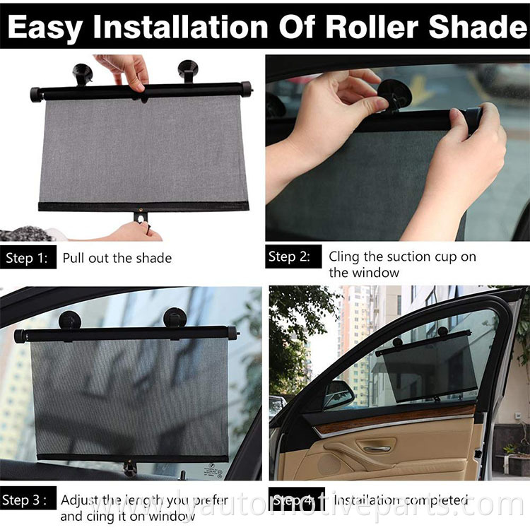 Car Suction Cup Retractable Side Window Roller Curtain Sunshade With UV Protection